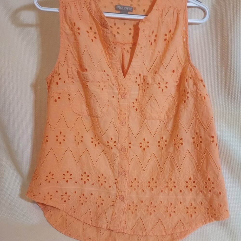 BRIGHT PEACH EYELET SLEEVELESS TOP